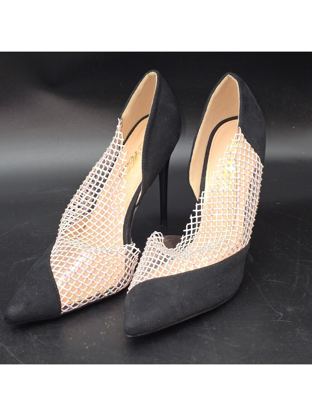 Mata Shoes Rhinestone Fishnet Mesh d'Orsay Stiletto Pumps Black Size 8.5